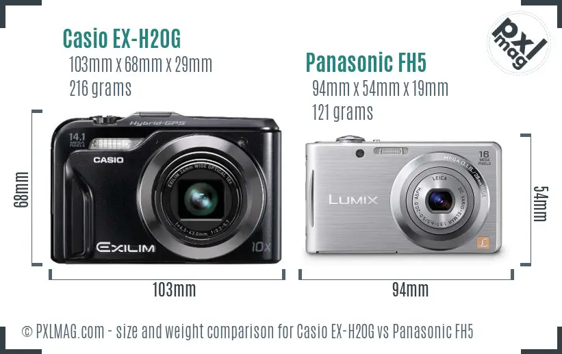 Casio EX-H20G vs Panasonic FH5 size comparison