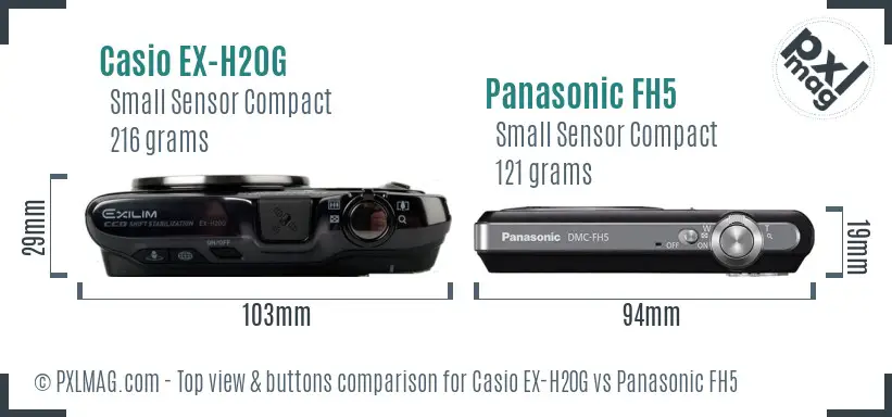 Casio EX-H20G vs Panasonic FH5 top view buttons comparison