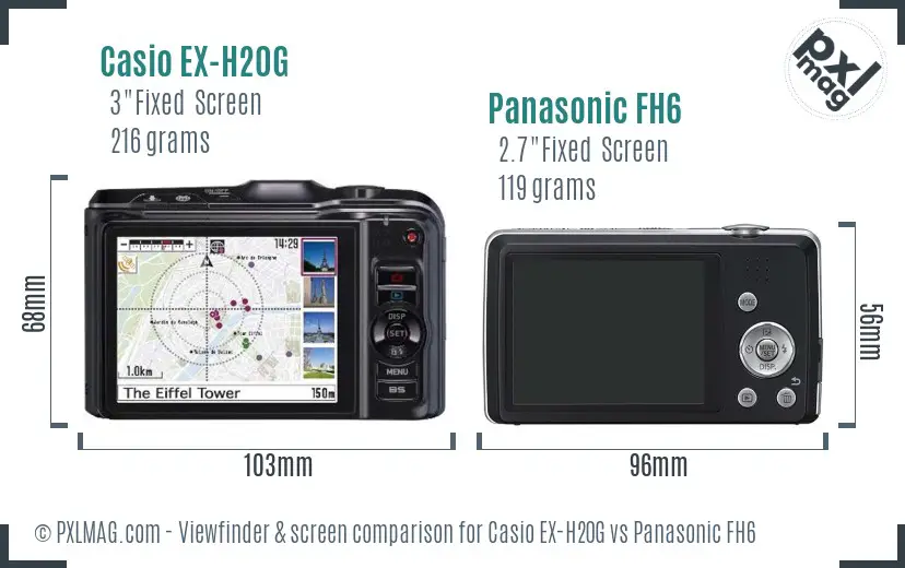Casio EX-H20G vs Panasonic FH6 Screen and Viewfinder comparison