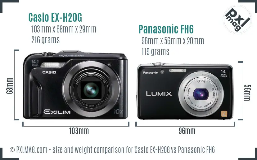Casio EX-H20G vs Panasonic FH6 size comparison