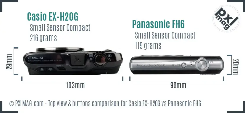 Casio EX-H20G vs Panasonic FH6 top view buttons comparison