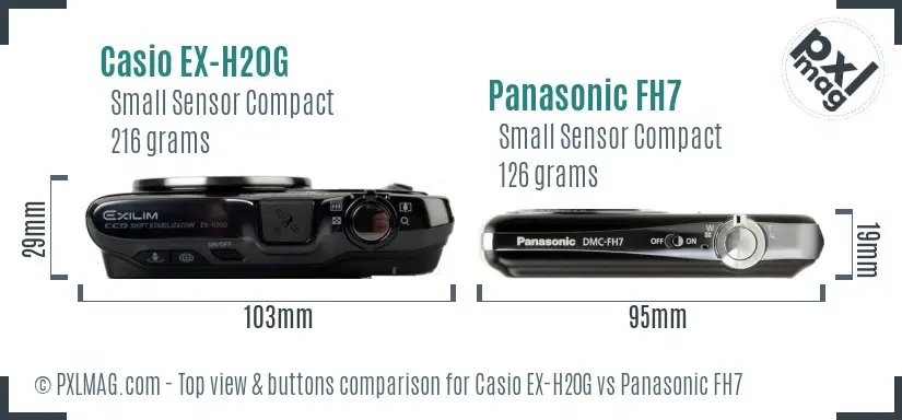 Casio EX-H20G vs Panasonic FH7 top view buttons comparison