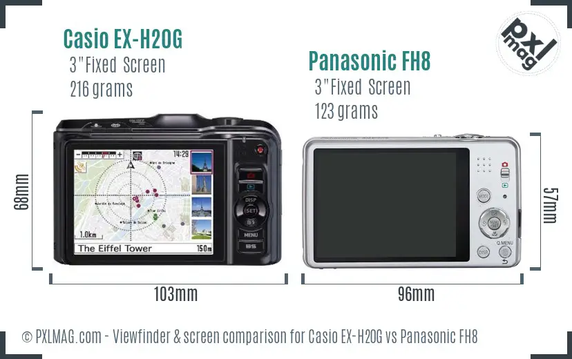 Casio EX-H20G vs Panasonic FH8 Screen and Viewfinder comparison Casio EX-H20G vs Panasonic FH8 Screen and Viewfinder comparison