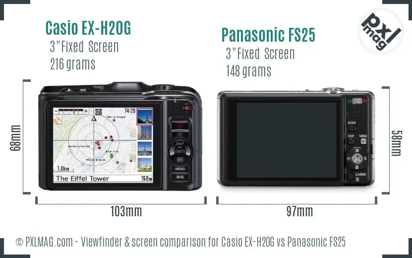 Casio EX-H20G vs Panasonic FS25 Screen and Viewfinder comparison Casio EX-H20G vs Panasonic FS25 Screen and Viewfinder comparison