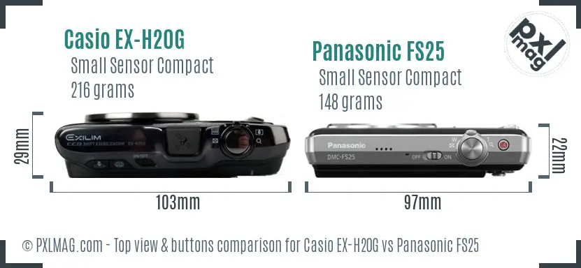 Casio EX-H20G vs Panasonic FS25 top view buttons comparison Casio EX-H20G vs Panasonic FS25 top view buttons comparison