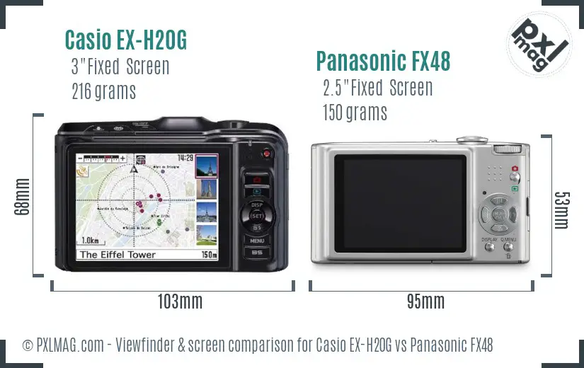 Casio EX-H20G vs Panasonic FX48 Screen and Viewfinder comparison