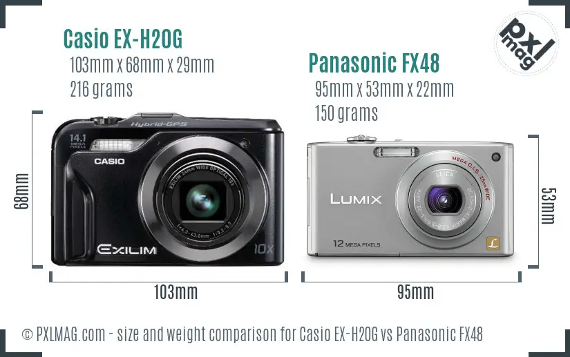 Casio EX-H20G vs Panasonic FX48 size comparison