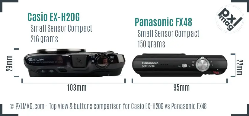 Casio EX-H20G vs Panasonic FX48 top view buttons comparison