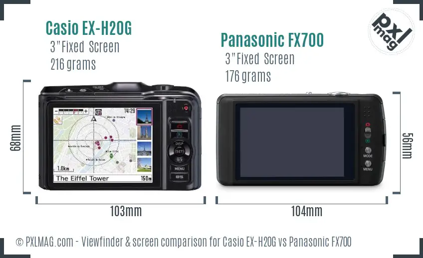 Casio EX-H20G vs Panasonic FX700 Screen and Viewfinder comparison