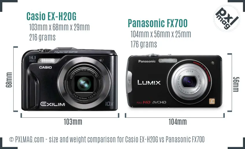 Casio EX-H20G vs Panasonic FX700 size comparison
