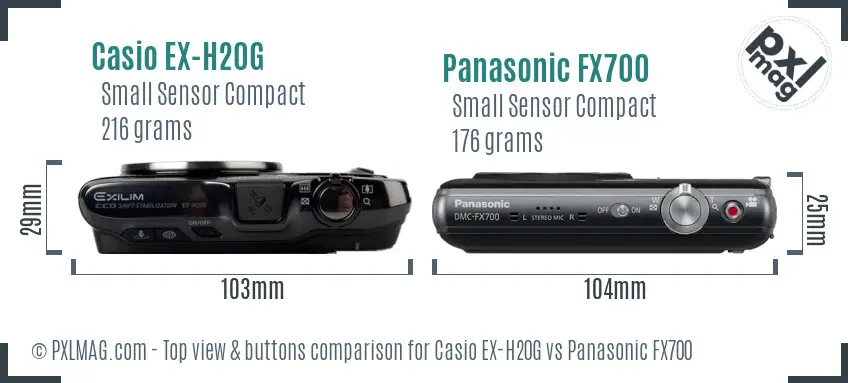 Casio EX-H20G vs Panasonic FX700 top view buttons comparison