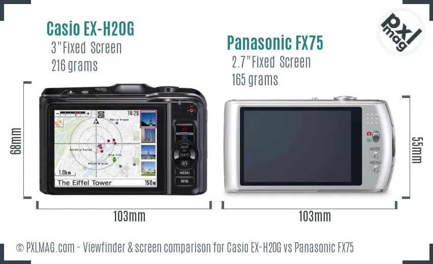 Casio EX-H20G vs Panasonic FX75 Screen and Viewfinder comparison