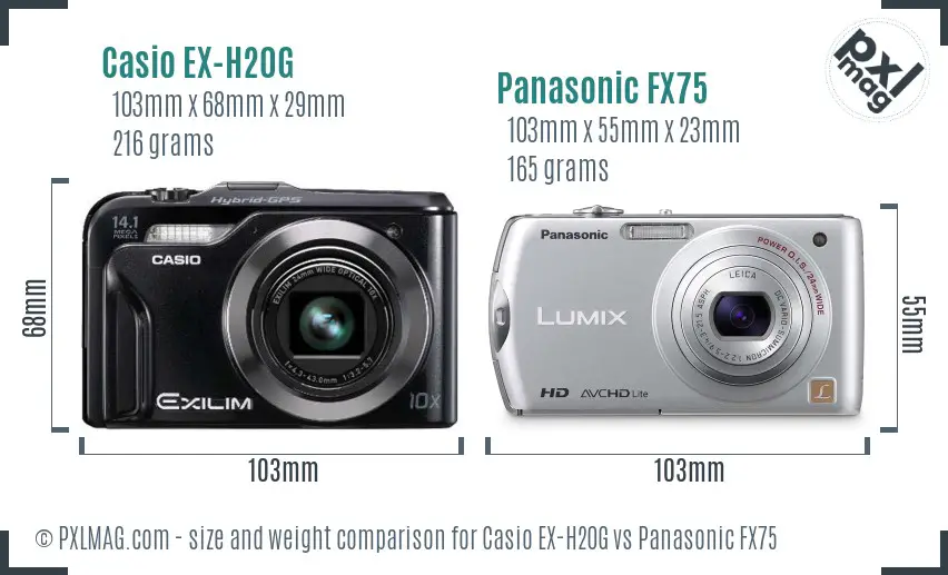 Casio EX-H20G vs Panasonic FX75 size comparison