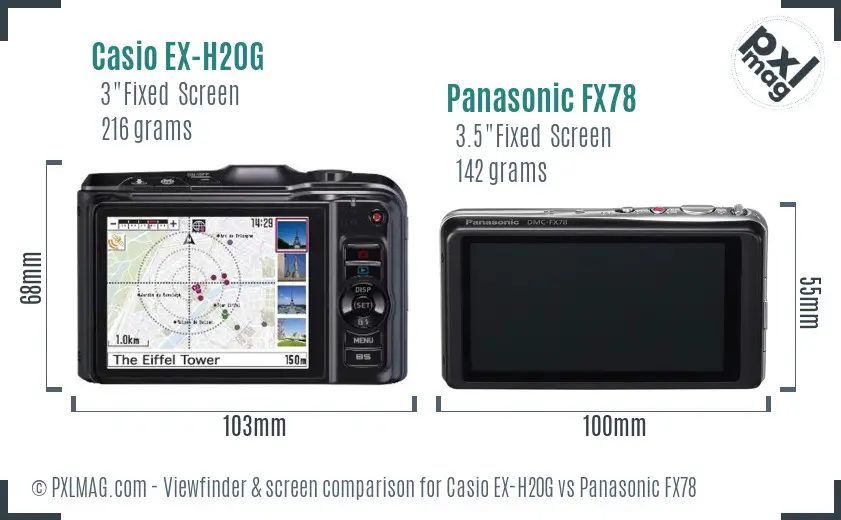 Casio EX-H20G vs Panasonic FX78 Screen and Viewfinder comparison Casio EX-H20G vs Panasonic FX78 Screen and Viewfinder comparison