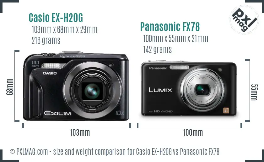 Casio EX-H20G vs Panasonic FX78 size comparison Casio EX-H20G vs Panasonic FX78 size comparison
