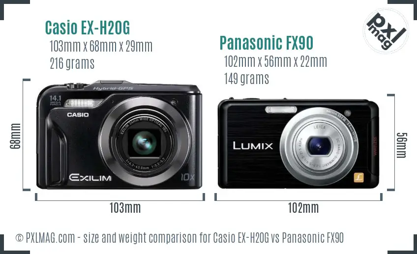 Casio EX-H20G vs Panasonic FX90 size comparison