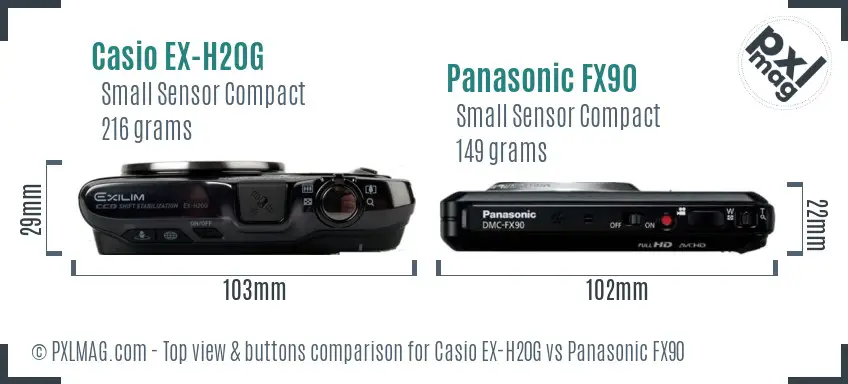 Casio EX-H20G vs Panasonic FX90 top view buttons comparison