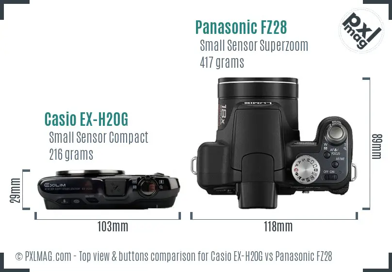Casio EX-H20G vs Panasonic FZ28 top view buttons comparison