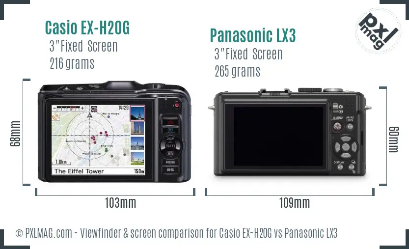 Casio EX-H20G vs Panasonic LX3 Screen and Viewfinder comparison