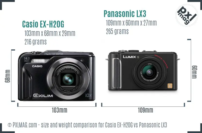 Casio EX-H20G vs Panasonic LX3 size comparison