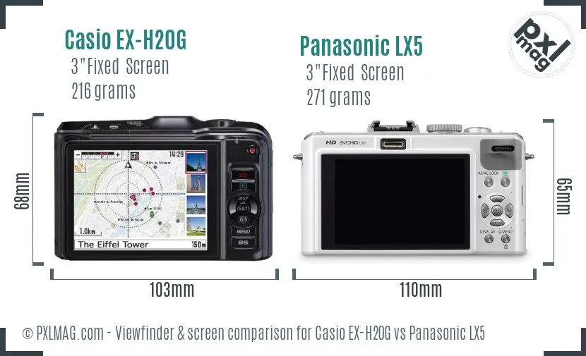 Casio EX-H20G vs Panasonic LX5 Screen and Viewfinder comparison