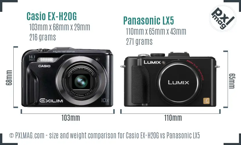 Casio EX-H20G vs Panasonic LX5 size comparison