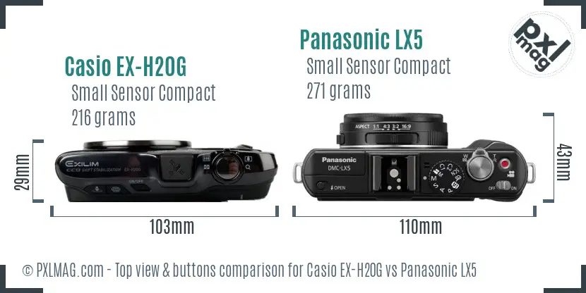 Casio EX-H20G vs Panasonic LX5 top view buttons comparison