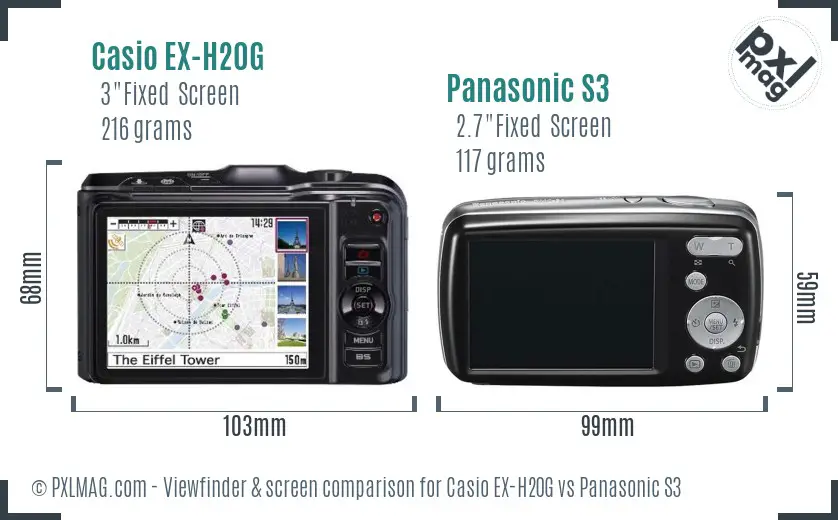 Casio EX-H20G vs Panasonic S3 Screen and Viewfinder comparison