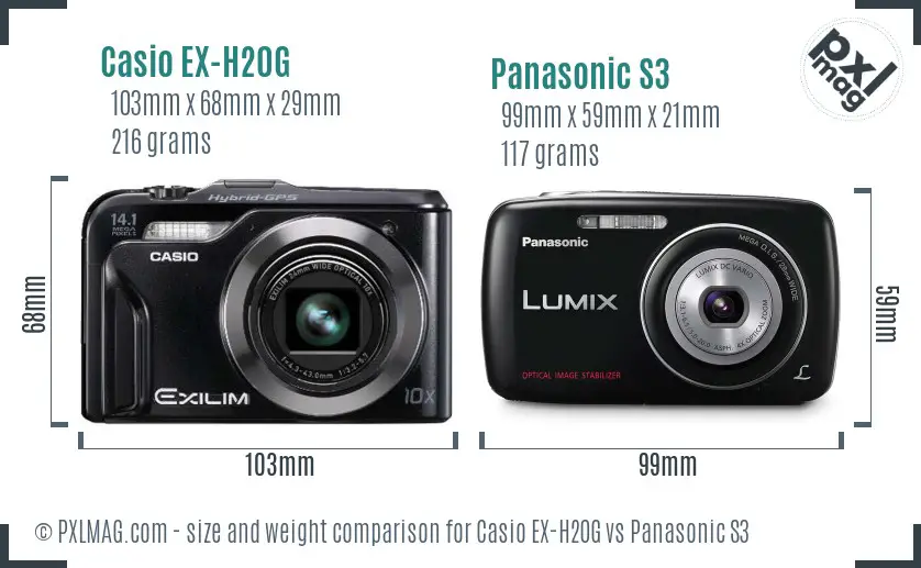 Casio EX-H20G vs Panasonic S3 size comparison