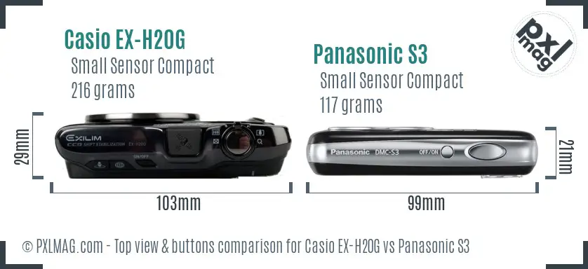 Casio EX-H20G vs Panasonic S3 top view buttons comparison