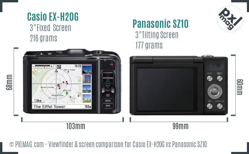 Casio EX-H20G vs Panasonic SZ10 Screen and Viewfinder comparison