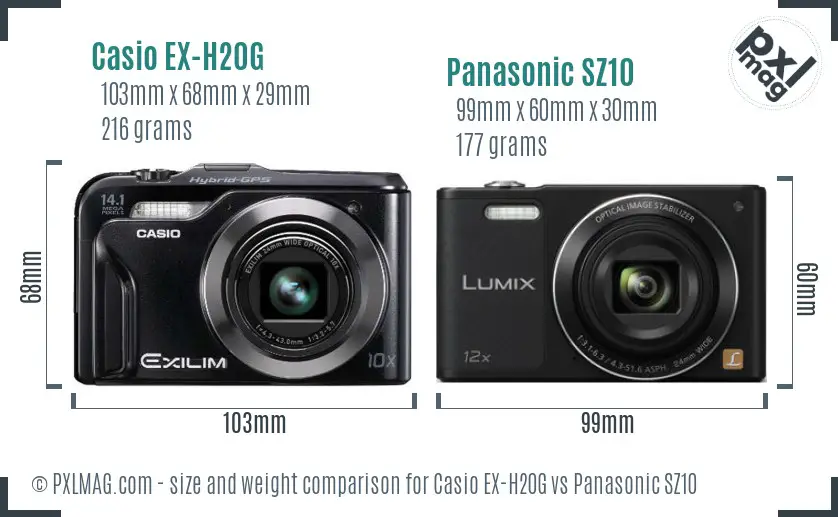 Casio EX-H20G vs Panasonic SZ10 size comparison