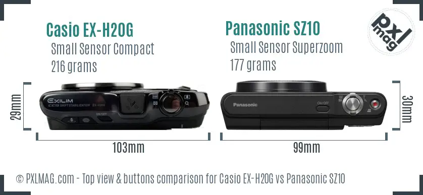 Casio EX-H20G vs Panasonic SZ10 top view buttons comparison