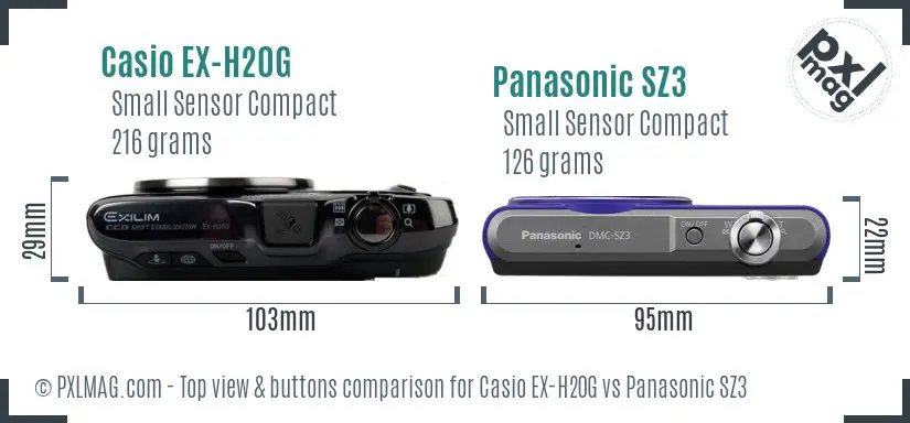 Casio EX-H20G vs Panasonic SZ3 top view buttons comparison