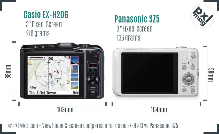 Casio EX-H20G vs Panasonic SZ5 Screen and Viewfinder comparison