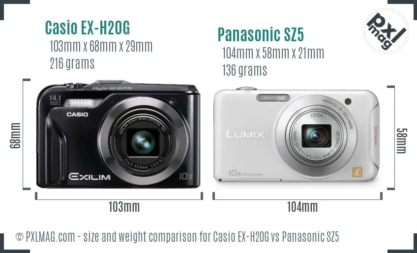 Casio EX-H20G vs Panasonic SZ5 size comparison