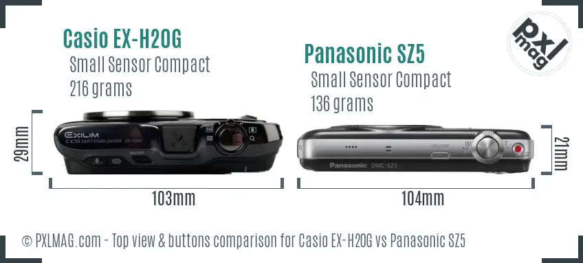 Casio EX-H20G vs Panasonic SZ5 top view buttons comparison