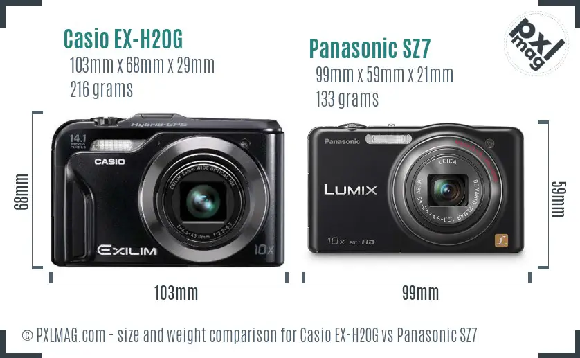 Casio EX-H20G vs Panasonic SZ7 size comparison Casio EX-H20G vs Panasonic SZ7 size comparison