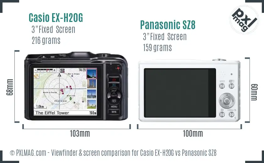Casio EX-H20G vs Panasonic SZ8 Screen and Viewfinder comparison Casio EX-H20G vs Panasonic SZ8 Screen and Viewfinder comparison
