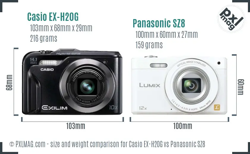 Casio EX-H20G vs Panasonic SZ8 size comparison Casio EX-H20G vs Panasonic SZ8 size comparison