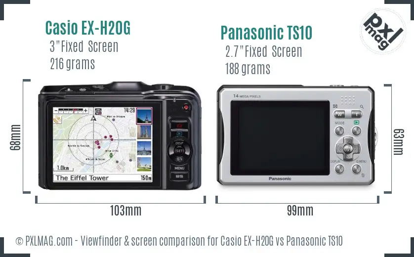 Casio EX-H20G vs Panasonic TS10 Screen and Viewfinder comparison