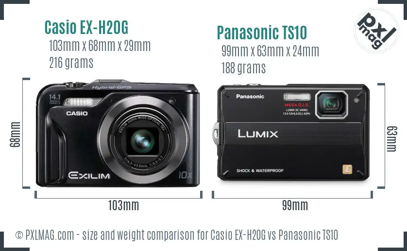 Casio EX-H20G vs Panasonic TS10 size comparison