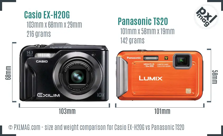 Casio EX-H20G vs Panasonic TS20 size comparison Casio EX-H20G vs Panasonic TS20 size comparison