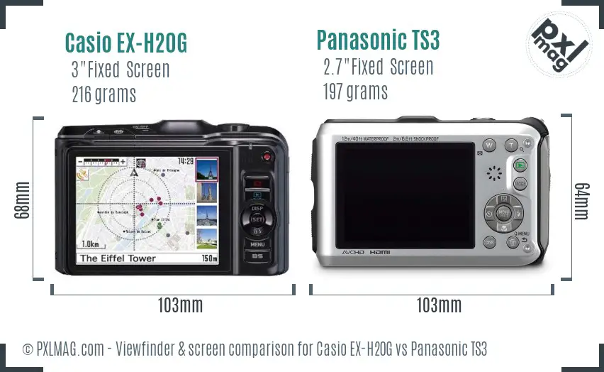 Casio EX-H20G vs Panasonic TS3 Screen and Viewfinder comparison