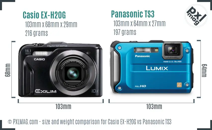 Casio EX-H20G vs Panasonic TS3 size comparison