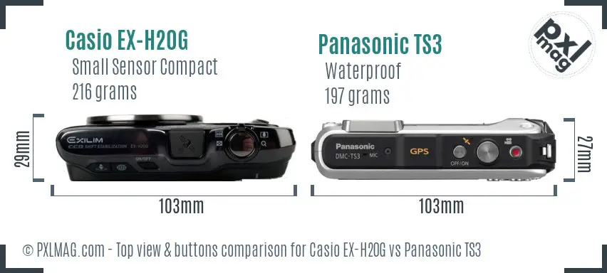 Casio EX-H20G vs Panasonic TS3 top view buttons comparison