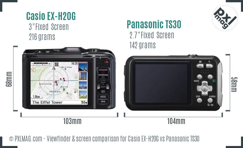 Casio EX-H20G vs Panasonic TS30 Screen and Viewfinder comparison