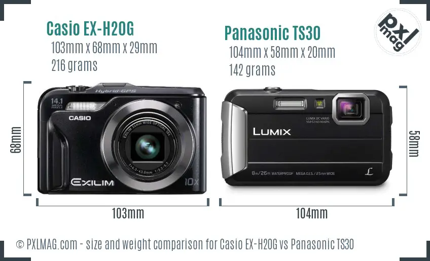 Casio EX-H20G vs Panasonic TS30 size comparison