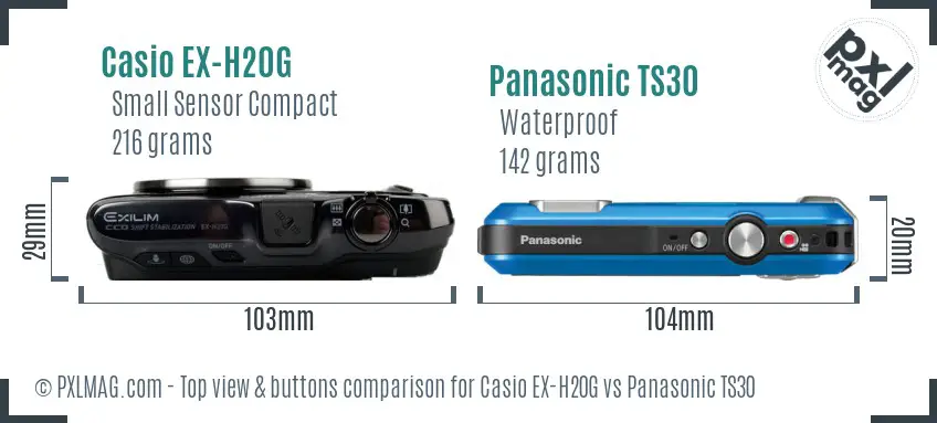 Casio EX-H20G vs Panasonic TS30 top view buttons comparison