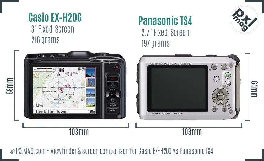 Casio EX-H20G vs Panasonic TS4 Screen and Viewfinder comparison